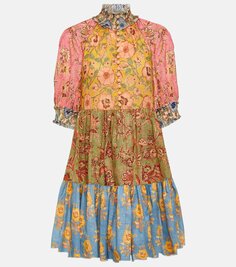 Хлопковое мини-платье junie с цветочным принтом Zimmermann, мультиколор