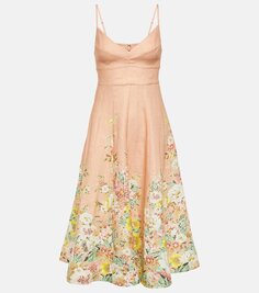 Льняное платье миди matchmaker с цветочным принтом Zimmermann, розовый