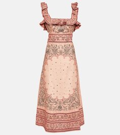 Льняное платье миди с принтом matchmaker Zimmermann, розовый