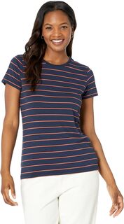 Мягкая эластичная футболка Supima с круглым вырезом в полоску и короткими рукавами L.L.Bean, цвет Classic Navy/Chili L.L.Bean®
