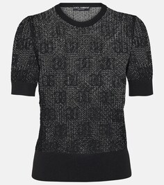 Жаккардовый свитер с кружевной вышивкой и логотипом Dolce&amp;Gabbana, черный