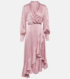 Шелковое платье с запахом Zimmermann, розовый