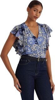 Рубашка из жатого жоржета с цветочным принтом LAUREN Ralph Lauren, цвет Blue/Cream/Navy