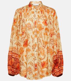 Блузка junie из рами с цветочным принтом и объемными рукавами Zimmermann, мультиколор