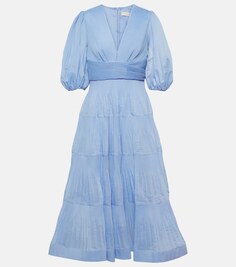 Плиссированное платье миди из шифона Zimmermann, синий