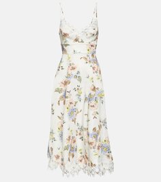 Льняное платье миди с цветочным кружевом для пикника Zimmermann, мультиколор