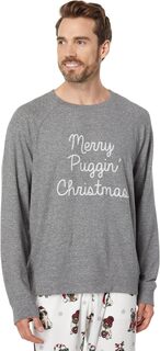 Merry Puggin&apos; Christmas с круглым вырезом и длинными рукавами P.J. Salvage, цвет Heather Charcoal