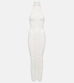 Платье макси со сборками, украшенное кристаллами Alex Perry, белый