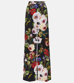 Широкие брюки из смесового хлопка с цветочным принтом Dolce&amp;Gabbana, мультиколор