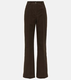 Прямые велюровые брюки с высокой посадкой Toteme, коричневый