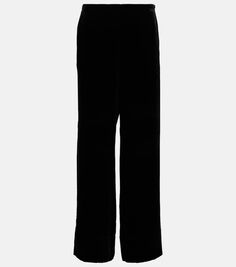 Широкие бархатные брюки с высокой посадкой Toteme, черный