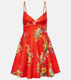 Льняное мини-платье alight с цветочным принтом Zimmermann, мультиколор