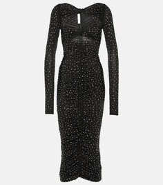 Платье миди из джерси, украшенное кристаллами и вырезами Alex Perry, черный