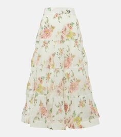 Многоярусная юбка миди с цветочным принтом Zimmermann, мультиколор