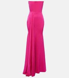 Платье из креп-атласа без бретелек с драпировкой Alex Perry, розовый