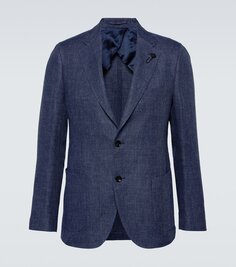 Однобортный пиджак из льна и шерсти Lardini, синий