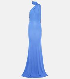 Платье из джерси с открытой спиной и шарфом Alex Perry, синий