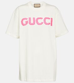 Хлопковая футболка с вышитым логотипом Gucci, белый