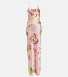 Шелковое платье с воротником-халтер и принтом Rodarte, розовый