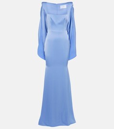 Платье из креп-атласа с накидкой Alex Perry, синий