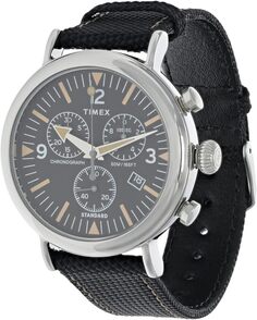 Часы 41 mm Standard Chrono Leather Combo Strap Watch Timex, черный
