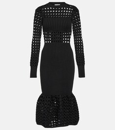 Платье миди из смесового хлопка, связанное крючком Alexander Mcqueen, черный