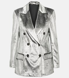 Двубортный бархатный пиджак Brunello Cucinelli, серый