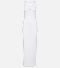 Платье макси из хлопкового джерси в рубчик Givenchy, белый
