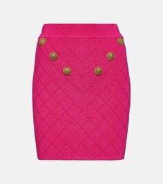 Трикотажная мини-юбка с декором Balmain, розовый