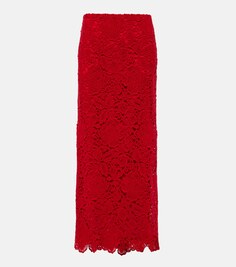 Кружевная юбка макси из смесовой шерсти Valentino, красный