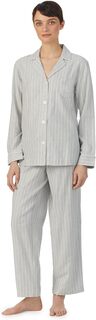 Пижамный комплект с воротником из матового твила и длинными рукавами LAUREN Ralph Lauren, цвет Grey Heather