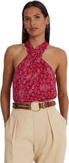 Блузка с бретелькой на бретельках из шантунга с геопринтом LAUREN Ralph Lauren, цвет Fuchsia Multi