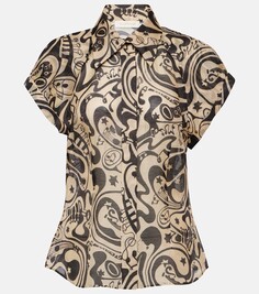 Блузка из льна и шелка с принтом «сваха» Zimmermann, черный