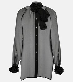 Блузка из шелкового шифона с цветочной аппликацией Dolce&amp;Gabbana, черный