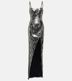 Платье со змеиным принтом, украшенное цепочкой Balmain, мультиколор