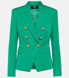 Двубортный шерстяной пиджак Balmain, зеленый