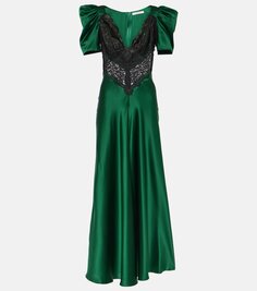 Платье макси из шелкового кружева Rodarte, зеленый