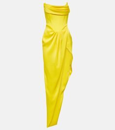 Драпированное платье из атласного крепа Alex Perry, желтый