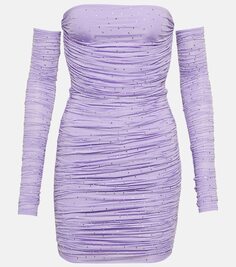 Мини-платье из джерси, украшенное кристаллами Alex Perry, фиолетовый