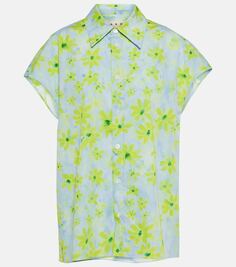Хлопковая рубашка с цветочным принтом Marni, зеленый