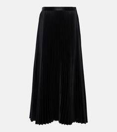 Плиссированная атласная юбка миди с эффектом крокодила Alaïa, черный