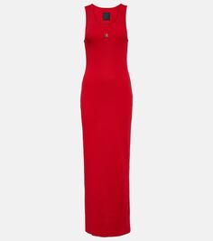 Платье макси из хлопкового джерси в рубчик Givenchy, красный