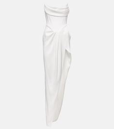 Платье-бюстье из атласного крепа с драпировкой Alex Perry, белый
