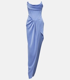 Платье-бюстье из атласного крепа с драпировкой Alex Perry, синий