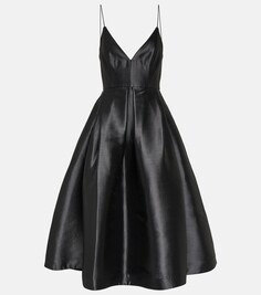 Плиссированное платье миди из шелкового фая Alex Perry, черный