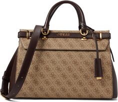 Роскошная сумка-портфель Sestri с логотипом GUESS, цвет Latte Logo/Brown