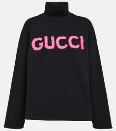 Толстовка из хлопкового джерси с логотипом и высоким воротником Gucci, черный