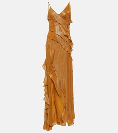 Платье из ламе с оборками Victoria Beckham, золото