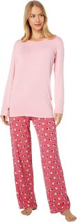 Пижамный комплект из футболки и брюк Loosey Goosey с длинными рукавами Kickee Pants, цвет Winter Rose Penguins