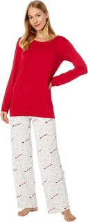 Пижамный комплект из футболки и брюк Loosey Goosey с длинными рукавами Kickee Pants, цвет Natural Flying Santas